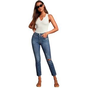 NWT Lee 501 Skinny High Rise Non Stretch Med Wash Distressed Button Fly Jean 29